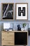 Scandinavian home interior of living room with two mock up poster frames, wooden commode, clock, plants, decoration, carpet.