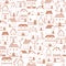 Scandinavian houses seamless pattern. Vector hand-drawn illustration of a building in a simple childish cartoon style. Cute