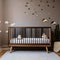 A Scandinavian-inspired nursery with a wooden crib, neutral colors, and whimsical animal wall decals1, Generative AI