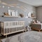 A Scandinavian-inspired nursery with a wooden crib, neutral colors, and whimsical animal wall decals4, Generative AI