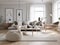 Scandinavian interior style livng room with sofa, coffee table and decoration. Generatvie AI