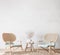 Scandinavian living room mockup, wooden chair on empty white background, minimal design