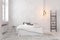 Scandinavian, loft interior empty white bedroom.