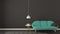 Scandinavian minimalistic dark background, with turquoise sofa o