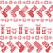 Scandinavian Nordic Christmas pattern with stockings, stars, snowflakes, presents in cross stitch in red