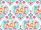 Scandinavian or Nordic heart folk art vector seamless pattern with flowers and fox, floral textile design