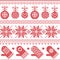 Scandinavian Nordic seamless Christmas pattern with Xmas baubles, gloves, stars, snowflakes, Xmas ornaments, snow element, hearts