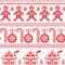 Scandinavian Nordic seamless pattern with ginger bread man, candy, ginger house, bauble, xmas trees in red cross stitch