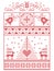 Scandinavian, Nordic style winter stitching Christmas pattern including snowflakes, hearts,present, bell, star, Christmas tree