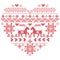 Scandinavian Nordic winter stitch, knitting christmas pattern in in heart shape shape including snowflakes, christmas trees,rein