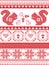 Scandinavian and Norwegian Christmas culture inspired festive winter pattern in cross stitch with squirrel, acorn, love heart