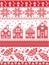 Scandinavian and Norwegian Christmas folk inspired festive autumn and winter seamless pattern in cross stitch with acorn, oak