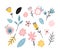 Scandinavian pattern of flowers and leaves. Simple vector flat illustration. Abstract flowers in childish style, cute