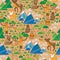 Scandinavian print for textile and wallpaper. Fox, wolf, deer, beaver against the background of the forest and mountains