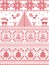 Scandinavian Printed Textile with Xmas trees, snowflakes, Reindeer, Robin Bird, heart, Christmas bauble