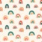 Scandinavian rainbow seamless pattern, simple doodle vector background for kids and babies, contemporary abstract