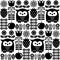 Scandinavian seamless cute pattern with owl and flower, inspired by Swedish and Finnish folk art, black and white Nordic style