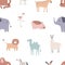 Scandinavian seamless pattern with cute animals. Nordic endless background, wallpaper with happy childish characters