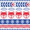 Scandinavian seamless vector folk art pattern - Finnish floral design with foxes, Nordic style