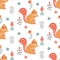 Scandinavian squirrel seamless pattern folk forest animal background