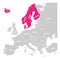 Scandinavian states Denmark, Norway, Finland, Sweden and Iceland pink highlighted in the political map of Europe. Vector