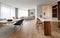 Scandinavian studio apartment. Interior design of modern living room. Created with generative AI