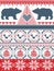 Scandinavian style Christmas seamless pattern in cross stitch with polar bear, Christmas tree, heart, robin bird , bauble