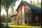 Scandinavian style house exterior beautiful wooden house with large arched windows in garden