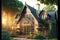 Scandinavian style house exterior beautiful wooden house with large arched windows in garden