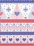 Scandinavian style inspired Christmas and festive winter seamless pattern in cross stitch style: Xmas trees, snowflakes, Rabbiits