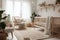 Scandinavian Style Nursery With Light And Airy Decor, Soft Textiles, And Natural Wood Accents. Generative AI