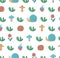 Scandinavian style seamless pattern with cartoon snail, mushroom