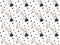 Scandinavian style seamless pattern of hand-drawn lynxes in clothes with balloons, their faces, footprints of cat legs and stars i