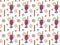 A scandinavian-style seamless pattern made of mulled wine in glasses, cinnamon sticks, halves and slices of orange and star anise 