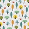 Scandinavian style trees with baby squirrel seamless pattern.