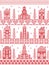 Scandinavian Tall  Christmas pattern including Nordic Christmas scenery  Winter Village Church , house, cottages, town hall in cro