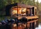 Scandinavian tiny home on lake with new modern minimalist design.AI Generative