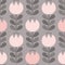 Scandinavian tulips light gray & pink vector seamless pattern