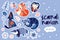 Scandinavian winter animals sticker set. Vector illustration