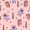 Scandinavian woodland seamless pattern with cute bear and hedgehog.