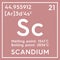 Scandium. Transition metals. Chemical Element of Mendeleev\\\'s Periodic Table. 3D illustration