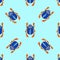 Scarab isolated on blue background. Seamless pattern with Bug insect, Beetles. Design for wrapping paper, cover