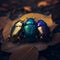 scarabs with colorful body on leaf created with Generative AI technology