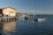 SCARDOVARI, ITALY, 2016-08-06: Fishing huts at Scardovari lagoon, italy