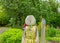 Scarecrow in allotment gardens, Stockport, Cheshire, UK