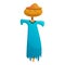 Scarecrow blue dress icon, cartoon style