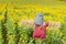 Scarecrow guarding sunflower fields