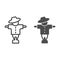 Scarecrow line and solid icon, halloween concept, bogey in hat and shirt sign on white background, creepy protector of
