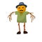 Scarecrow with a pumpkin head. Funny bogeyman with hat