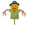 Scarecrow with a pumpkin head. Funny bogeyman with hat.